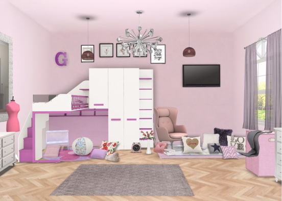 Pink and Purple room for girls Design Rendering