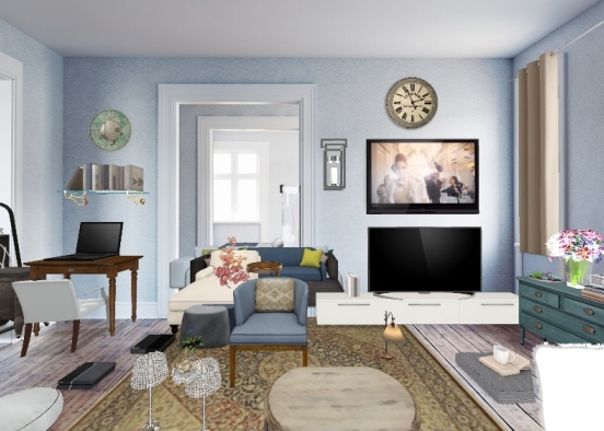 Colonial living room Design Rendering