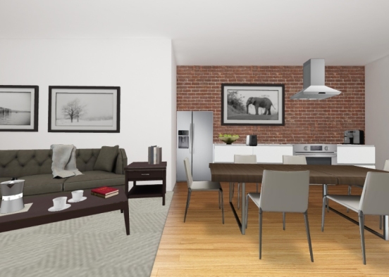 Livingroom, kitchen, diningroom Design Rendering