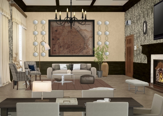 Elegant living room with warm atmosphere. Design Rendering