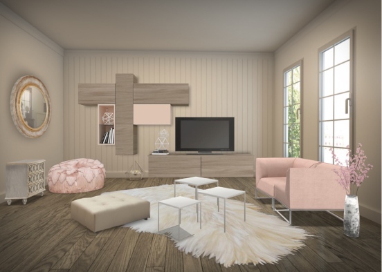 Pink Themed Living Area Design Rendering