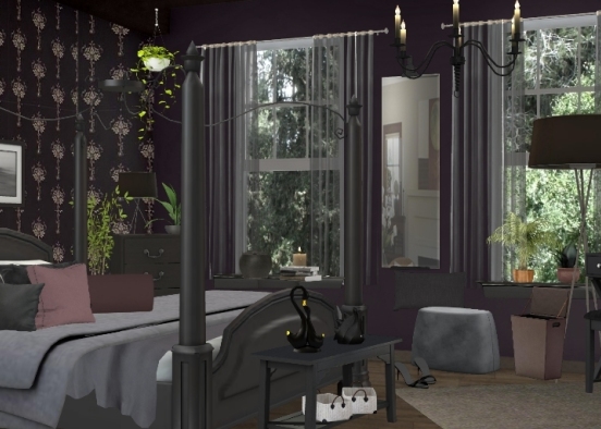 Purple And Black Gothic Bedroom Design Rendering