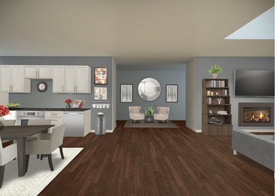 Kitchen and Lounge Room Design Rendering