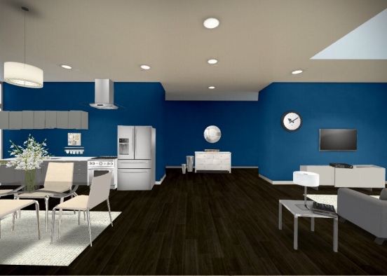 Modern blue studio apartment Design Rendering
