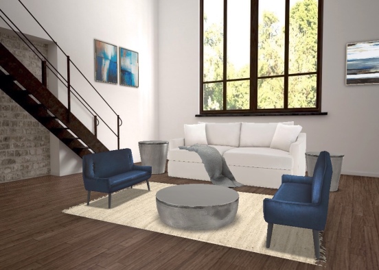 Navy Blue Living Room Design Rendering