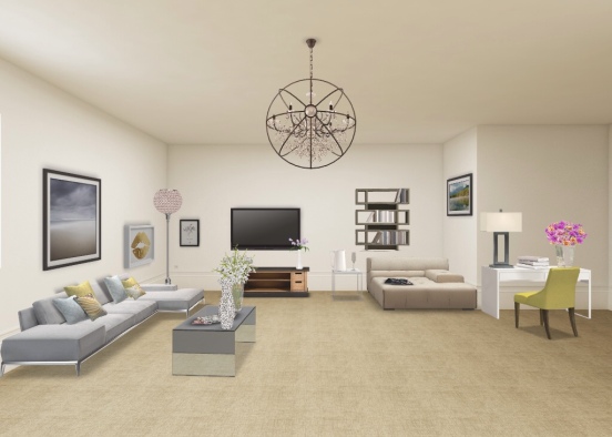 Living room, desk space, relax space  Design Rendering