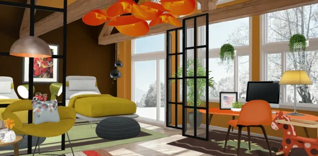 Orange candy twins brother bedroom