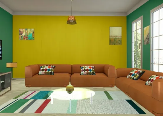 Salon vert et jaune Design Rendering