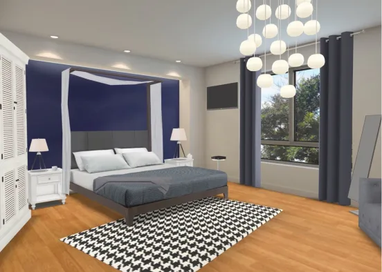 Navy, White & Black (bedroom) Design Rendering