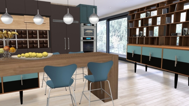 Modern kitchen blue n brown kit
