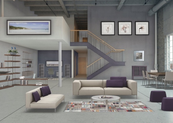 Industrial chic living room Design Rendering
