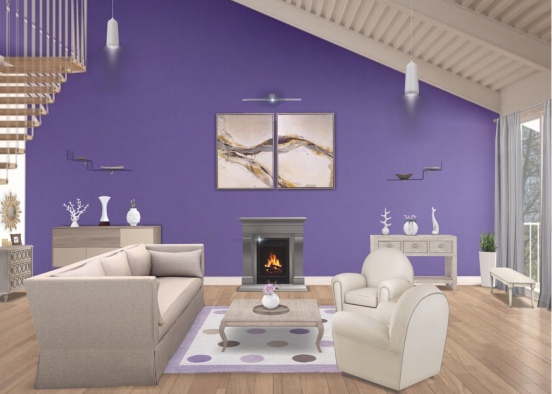Living room design purple,beige,white,brown theme. Design Rendering