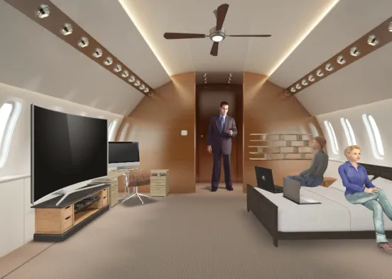 Private Jet BedRoom and Office Design Rendering