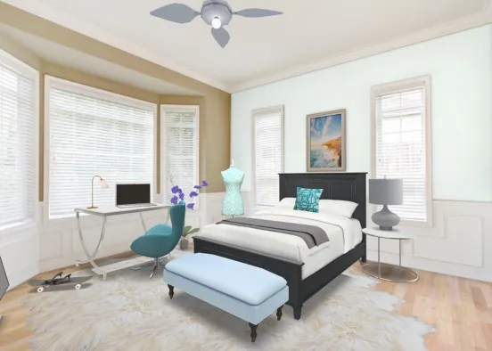 blue and white bedroom Design Rendering