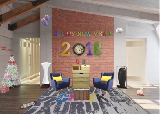 Happy new year and xmas room Design Rendering