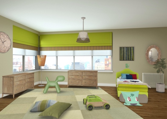 Chambre enfant verte Design Rendering