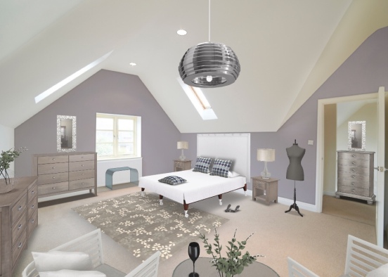 Gray upstairs bedroom Design Rendering