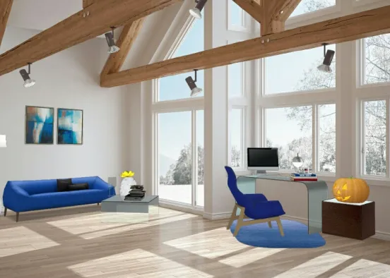 Living room and office blue Design Rendering