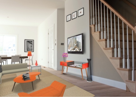 Orange Living Area Design Rendering