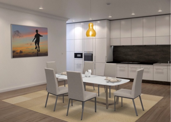 Modern White Kitchen and Dining Design Rendering