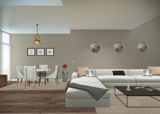 Living and Dinning Room Design Rendering