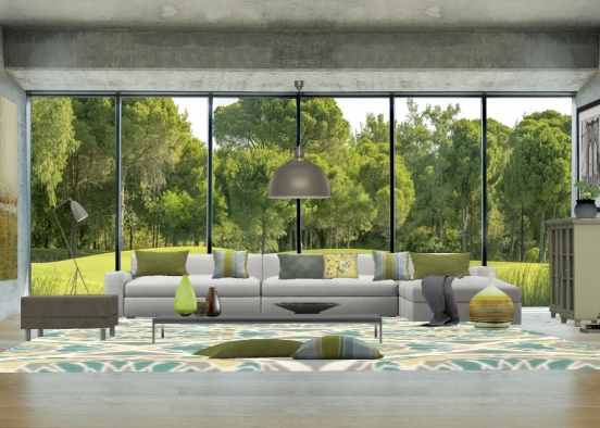 Living Room with lots of green Design Rendering