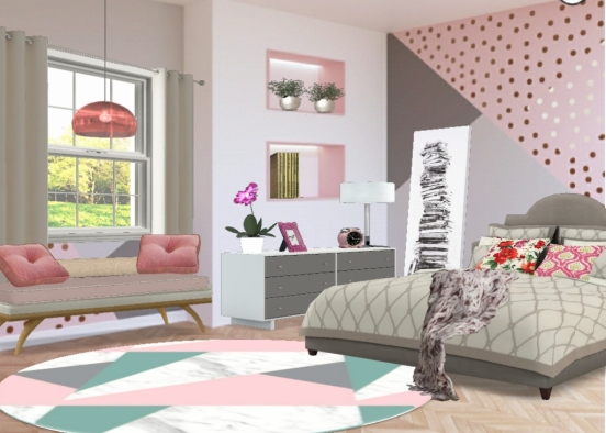 Pink and gray bedroom fit for a girl  Design Rendering