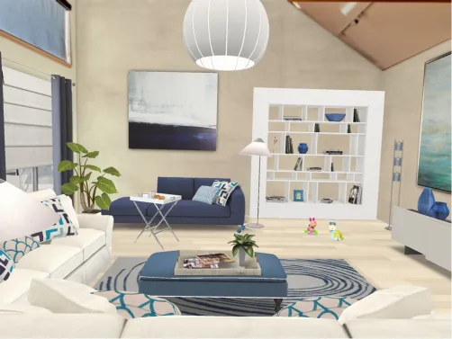 salón azul y blanco