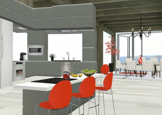 Cozinha e sala de jantar Design Rendering