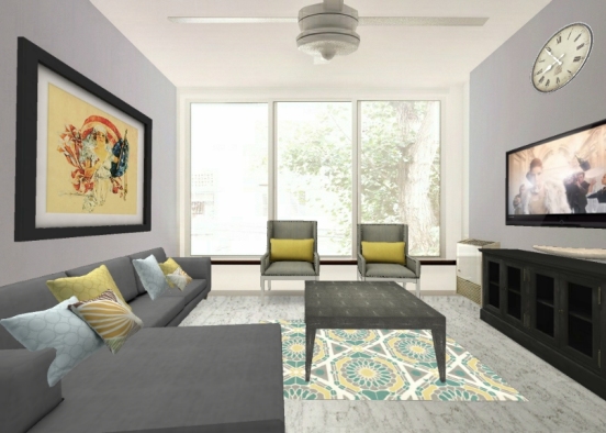 Grey yellow Living Room Design Rendering