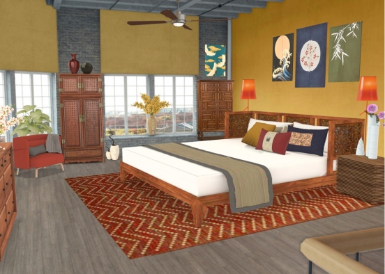 golden bedroom  Design Rendering