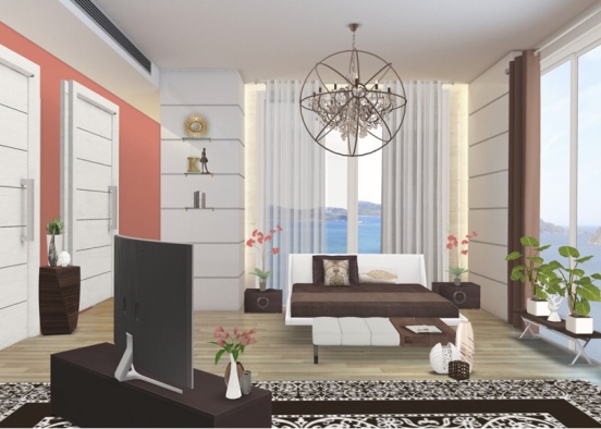 Modern ocean view bedroom Design Rendering