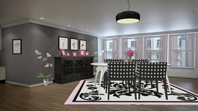 Black, white and pink dining room 