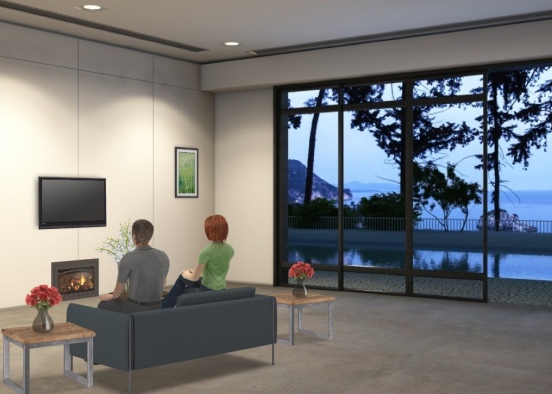 Living room by the water Design Rendering