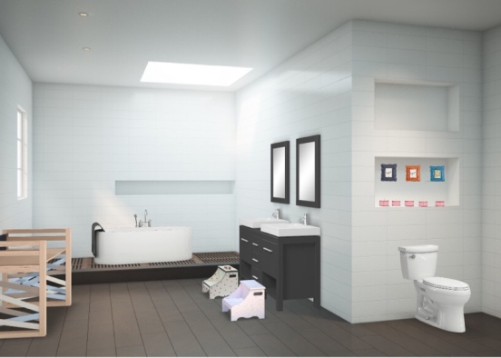 Family House Kids Bathroom  Design Rendering