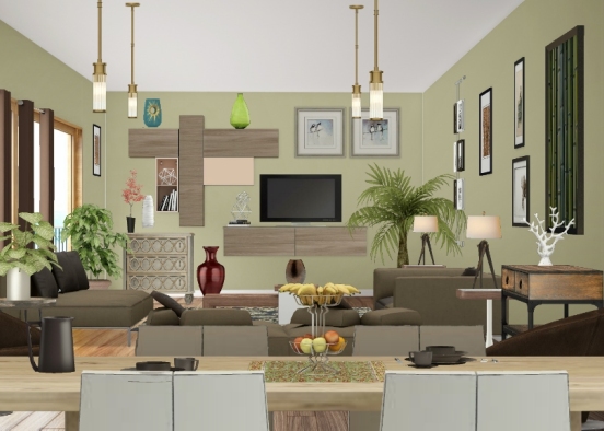 Living, dining room Design Rendering