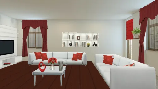 Sala branca e vermelha