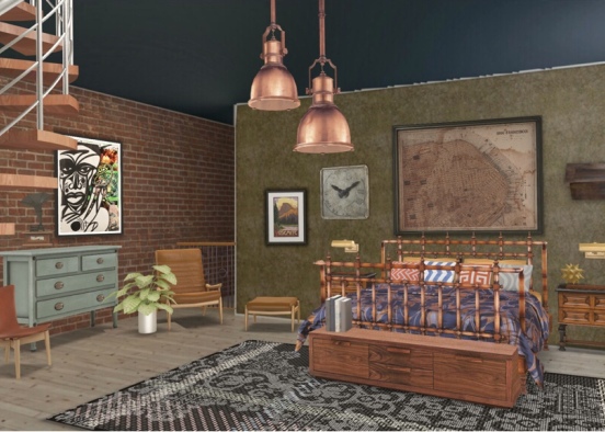 Bedroom Steampunk  Design Rendering