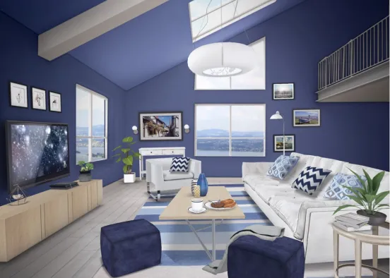 Living Room Blue Design Rendering
