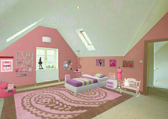 Pink girl bed Design Rendering