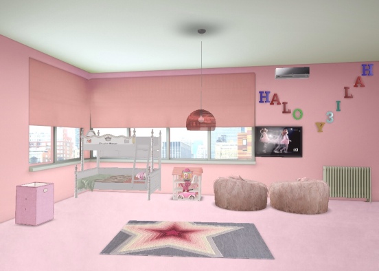 pink 5 year old bedroom (twins) Design Rendering