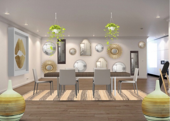 Fancy, Creamy, Dinning Room Design Rendering