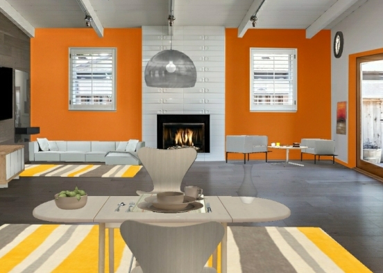 Salle a manger moderne ( orange/gris/blanc) Design Rendering