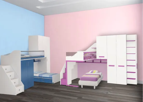 Pink And Blue kids bedroom  Design Rendering