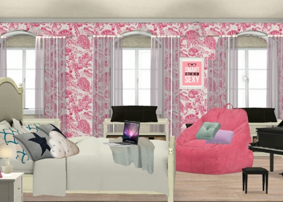 Pink teenage girls room Design Rendering
