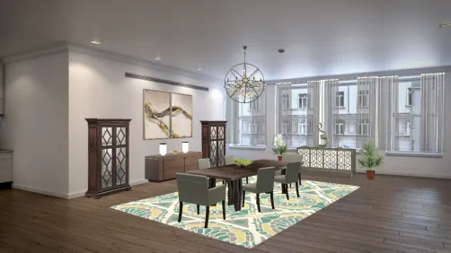 Green and wood dining room