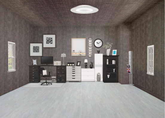 black and white office Design Rendering