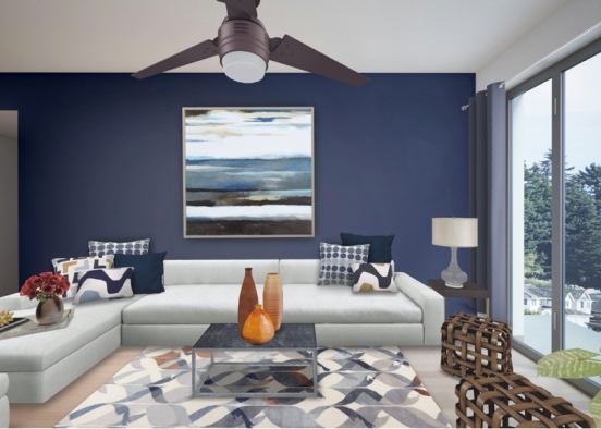Royal Blue Cabin Livingroom  Design Rendering