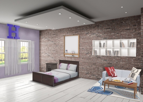 brick wall bedroom Design Rendering