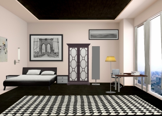 Чёрно—белая спальня Design Rendering